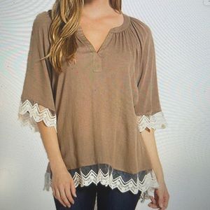 Kori America Mocha Top Blouse New Lace